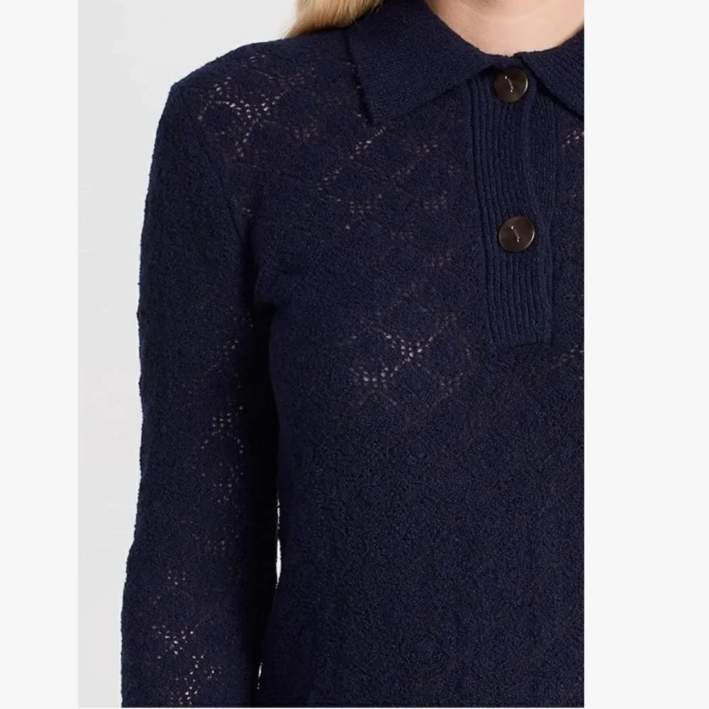 Vince Women's Lace Stitch Polo Sweater Size Large